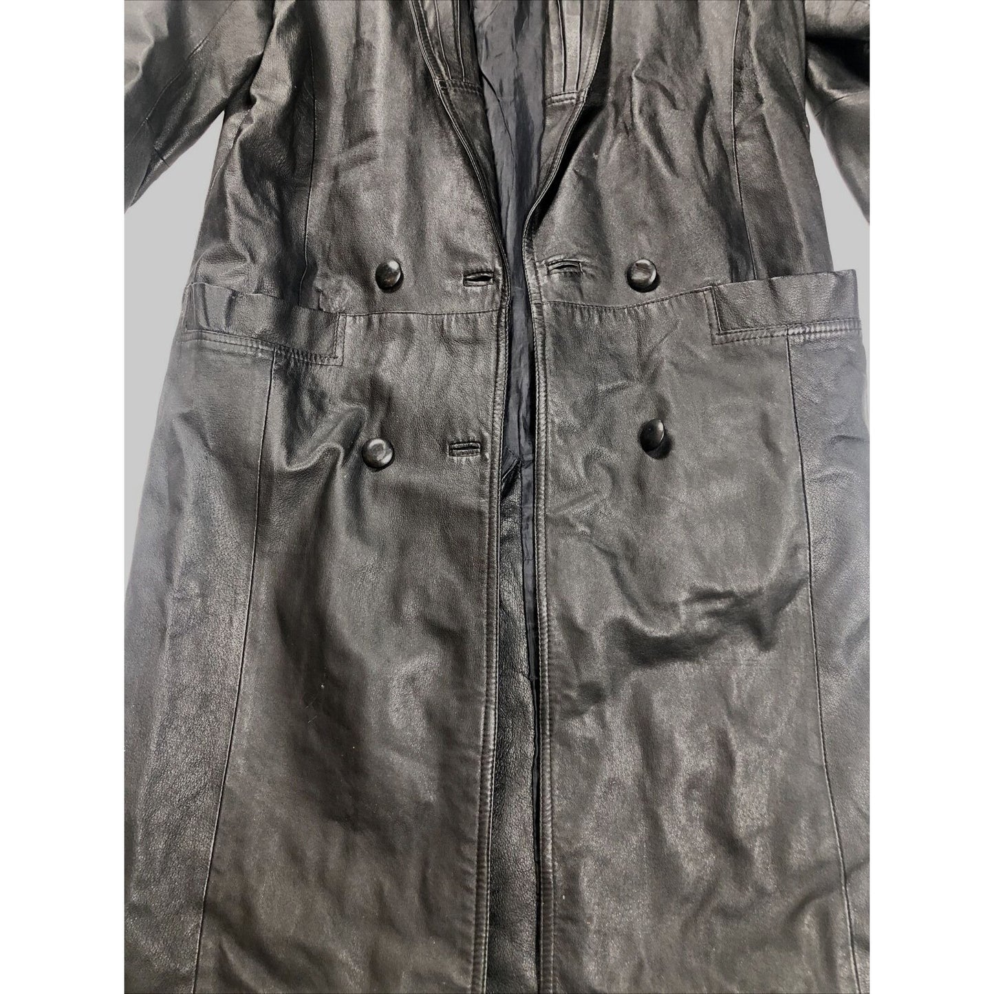 Vintage 80's G-III Black Leather Long Trench Coat Women's Small Long