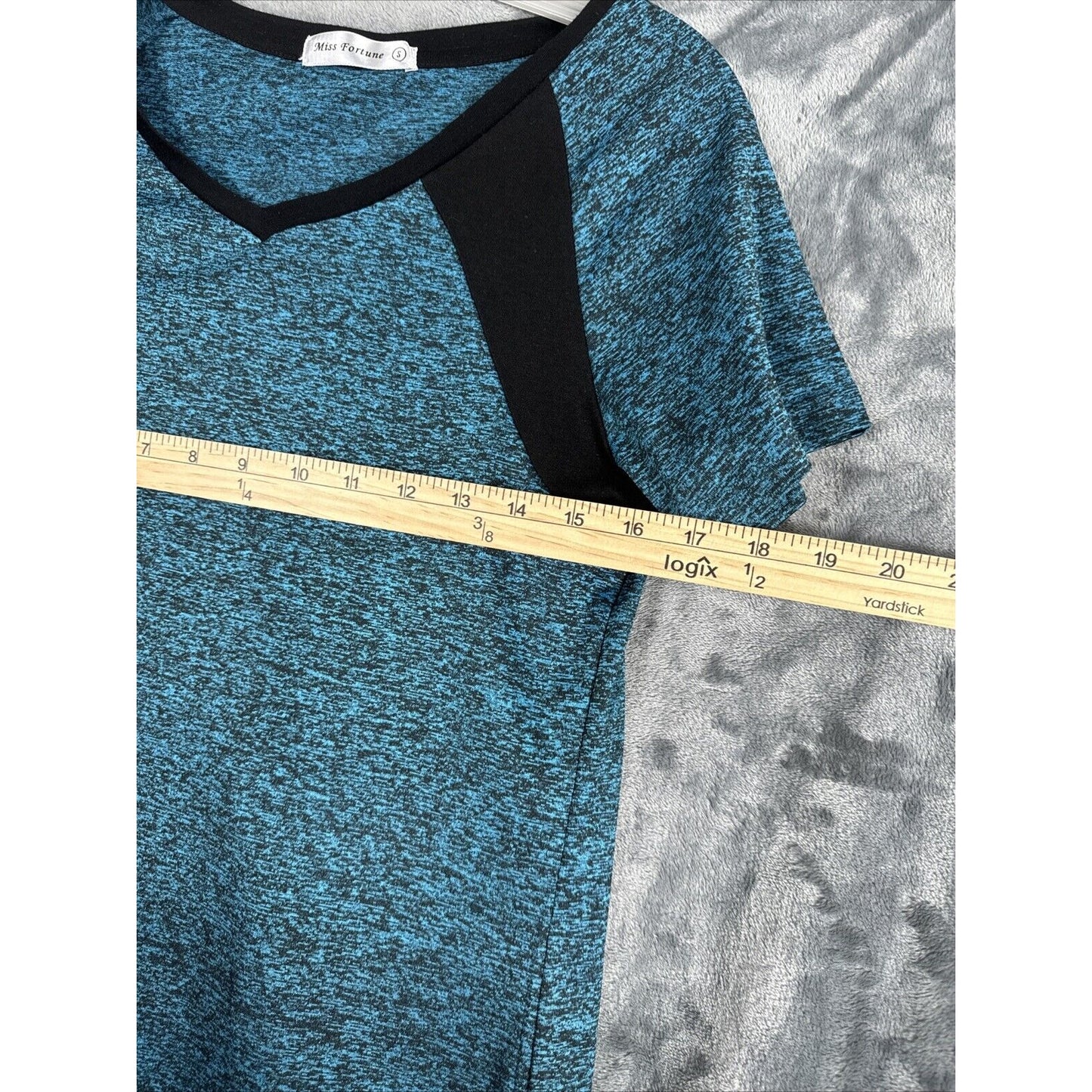 MISS FORTUNE Womens Active Wear Exercise Top Yoga Shirt Blue/Black Adult Small
