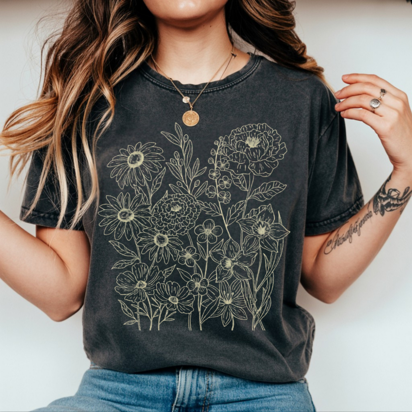 Floral Graphic Tee, Artistic Flower Shirt, Boho Chic Top, Women's Casual T-Shirt, Nature Lover Gift, Unique Graphic Tee, Stylish Summer Shirt