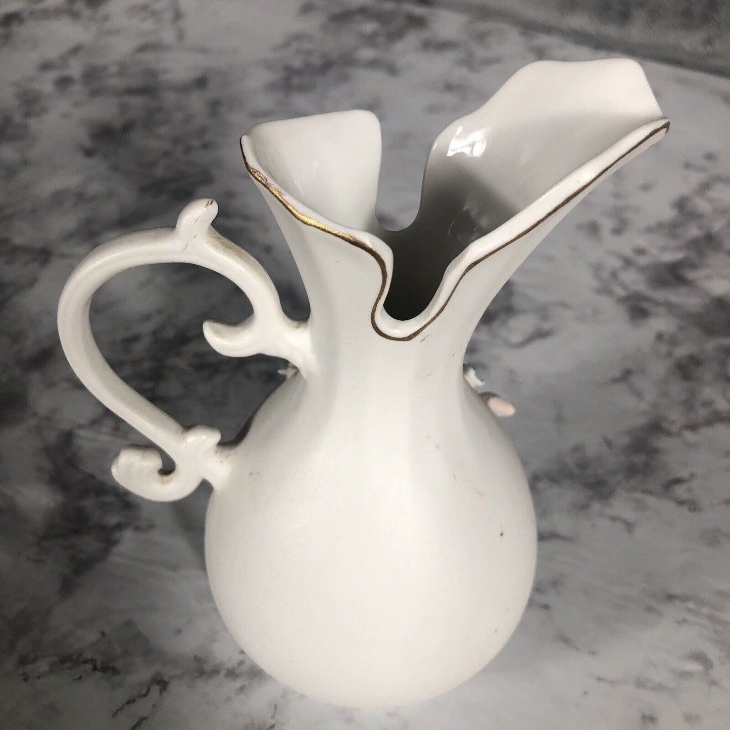 Lefton China 3D Rose Blue Flowers Pitcher 6"h Vase 4.25"h Vintage