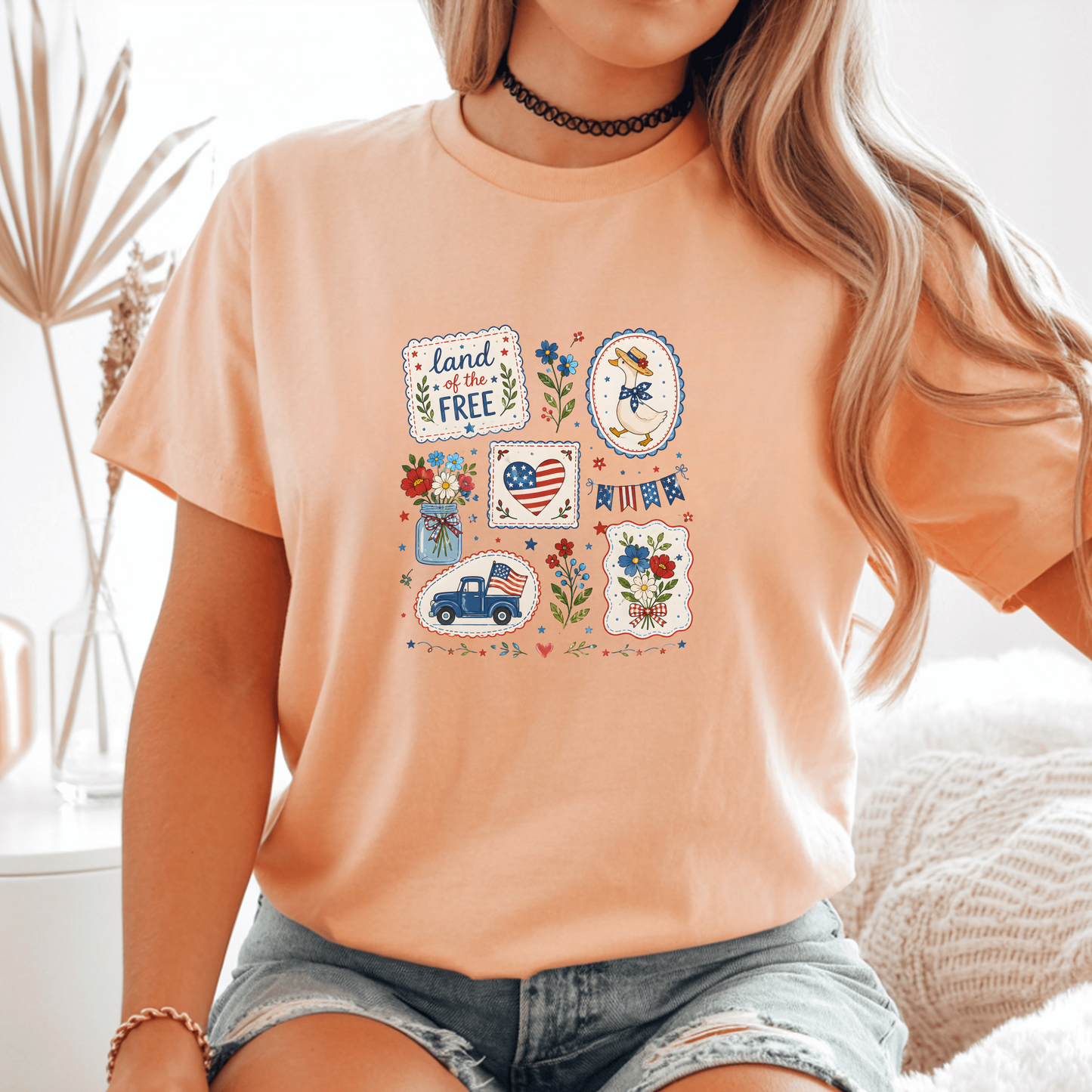 Patriotic Tee Land of the Free Shirt American Flag Duck Design Independence Day