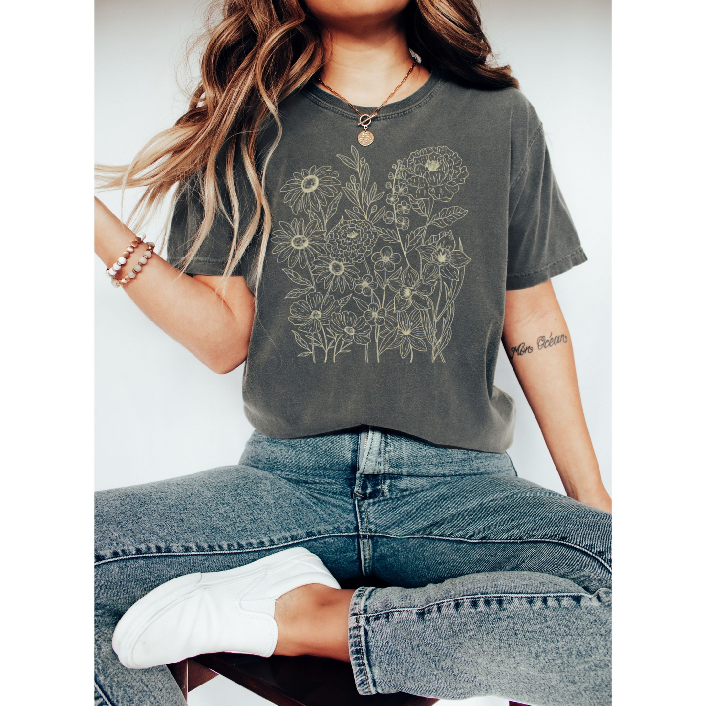 Floral Graphic Tee, Artistic Flower Shirt, Boho Chic Top, Women's Casual T-Shirt, Nature Lover Gift, Unique Graphic Tee, Stylish Summer Shirt