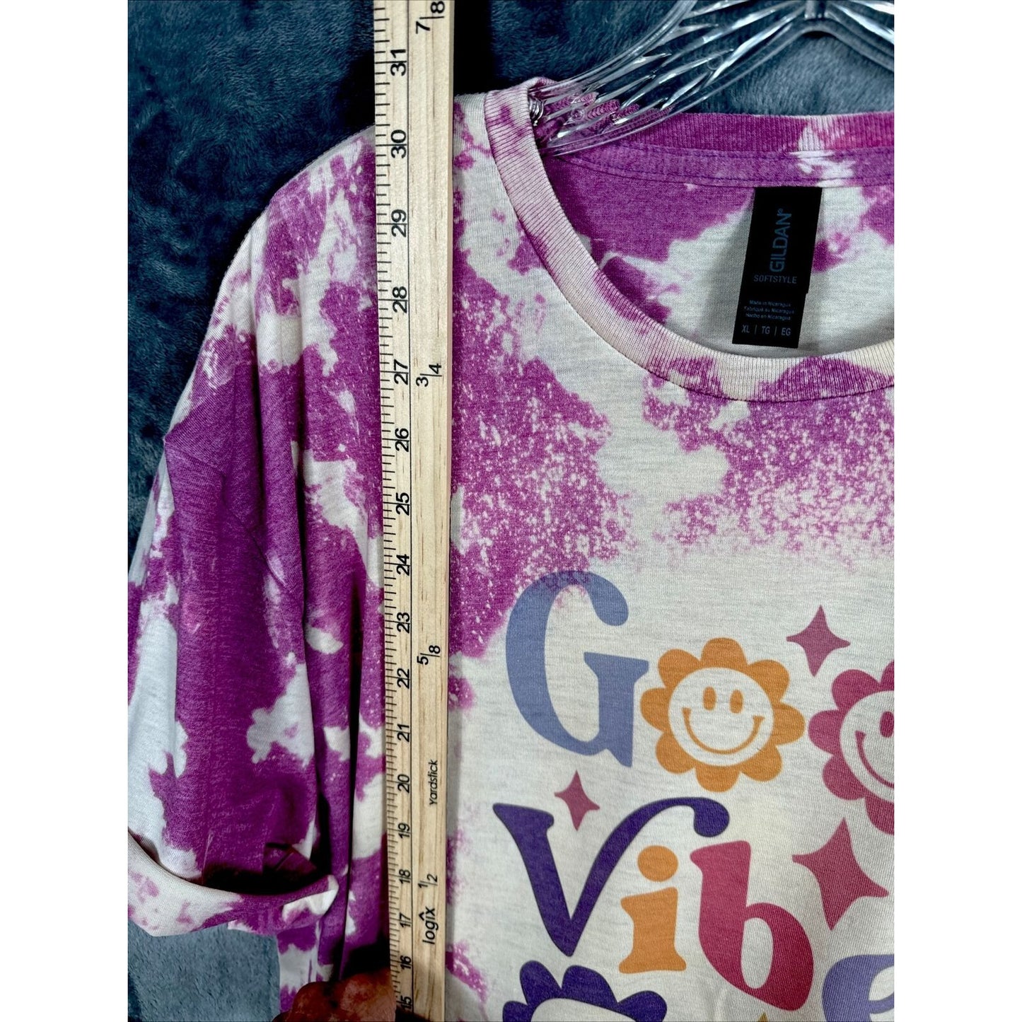 Women’s Shirt Good Vibes Only Tie-Dye Bleached Purple Size Extra Large