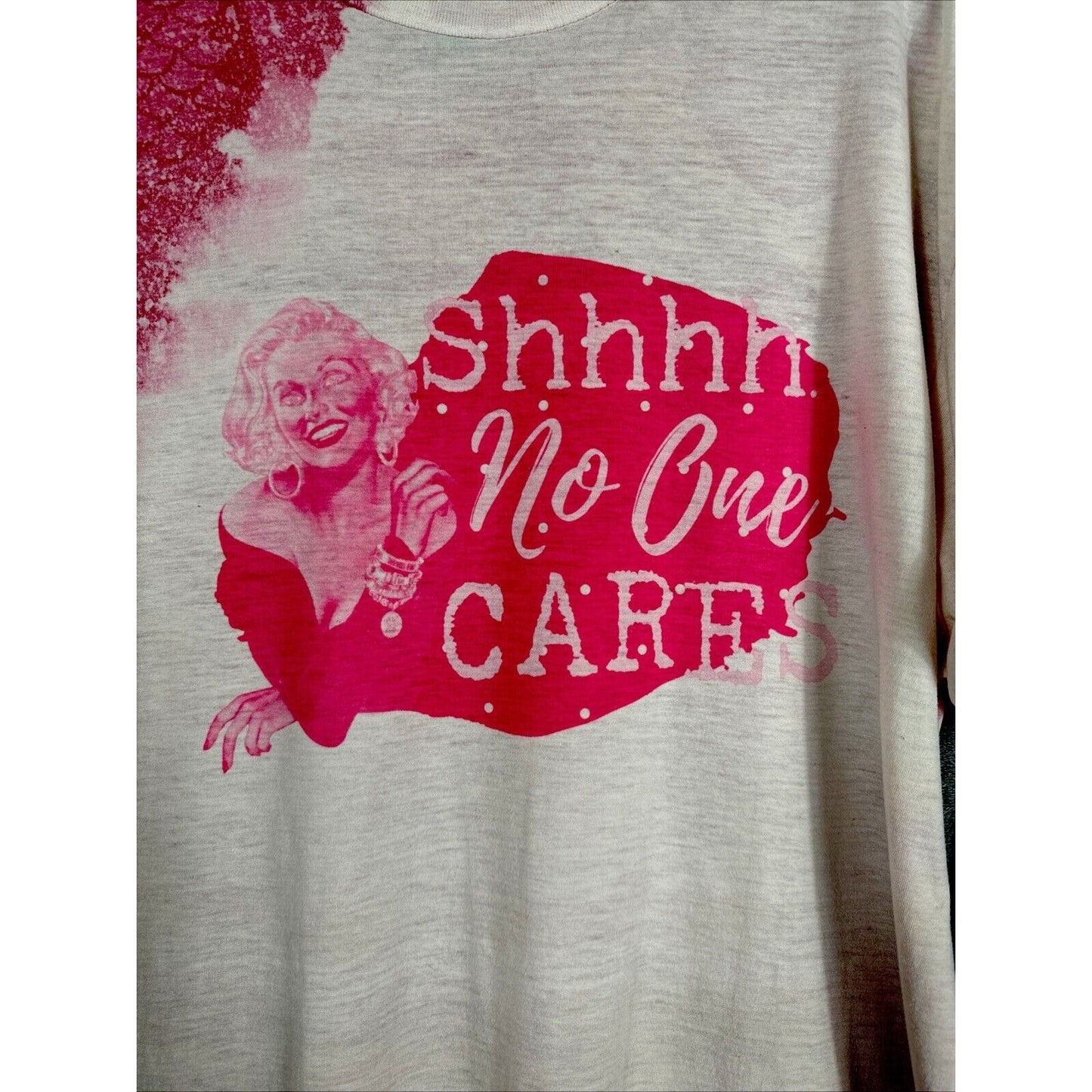 Woman's Shirt Shhh No One Cares Graphic T-Shirt XL Funny Retro Style