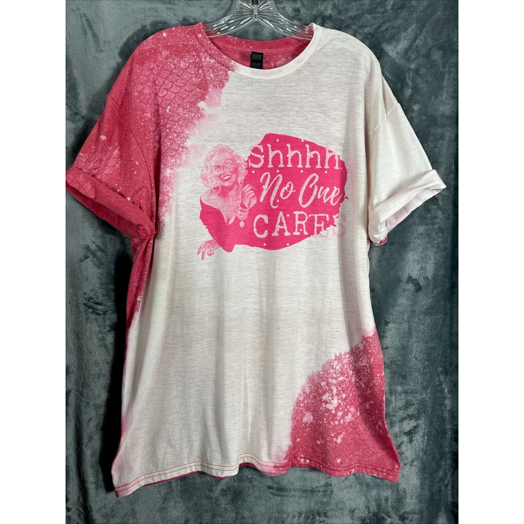 Woman's Shirt Shhh No One Cares Graphic T-Shirt XL Funny Retro Style