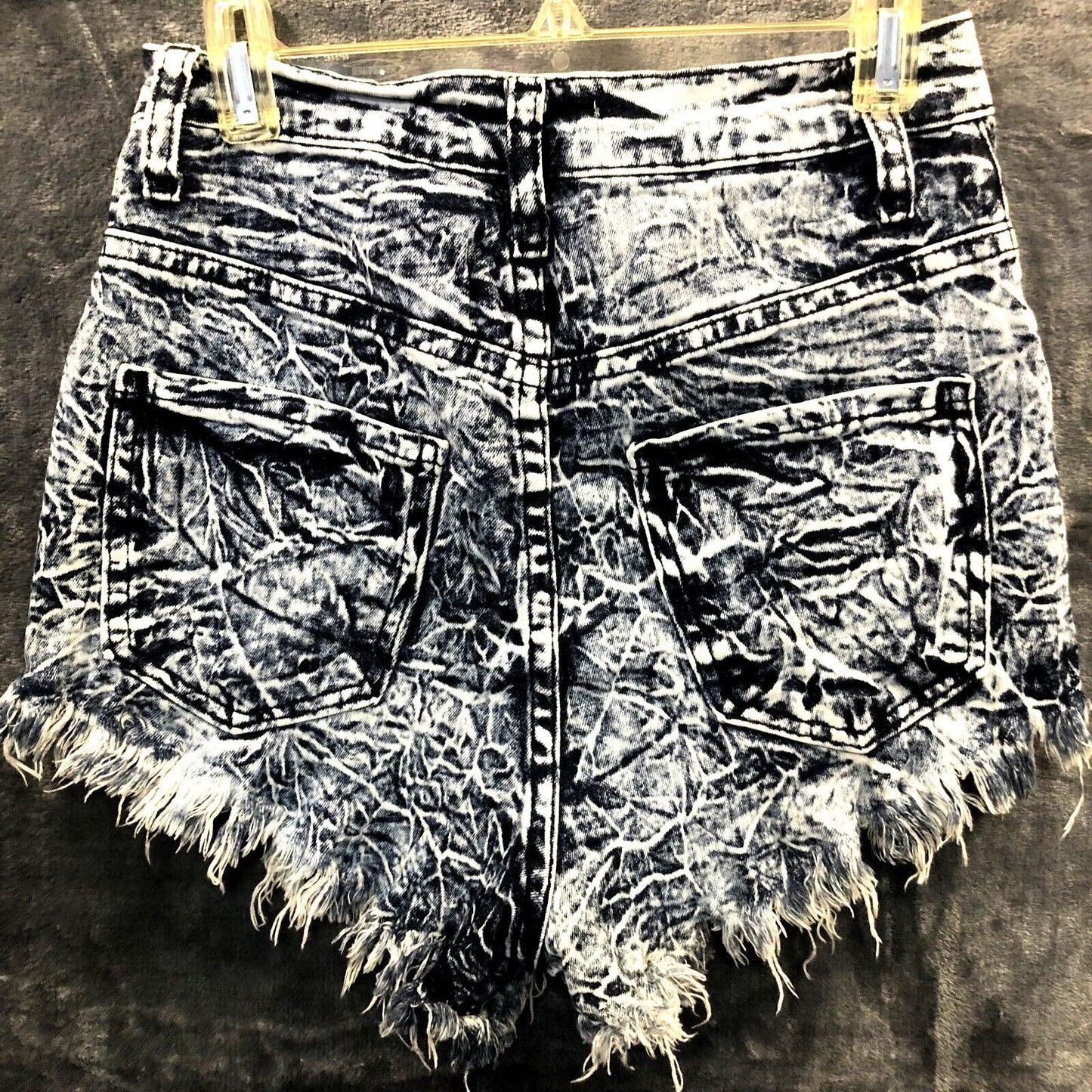 Aphrodite Distressed Stretch Denim Shorts Blue Acid Wash Made In USA Size S