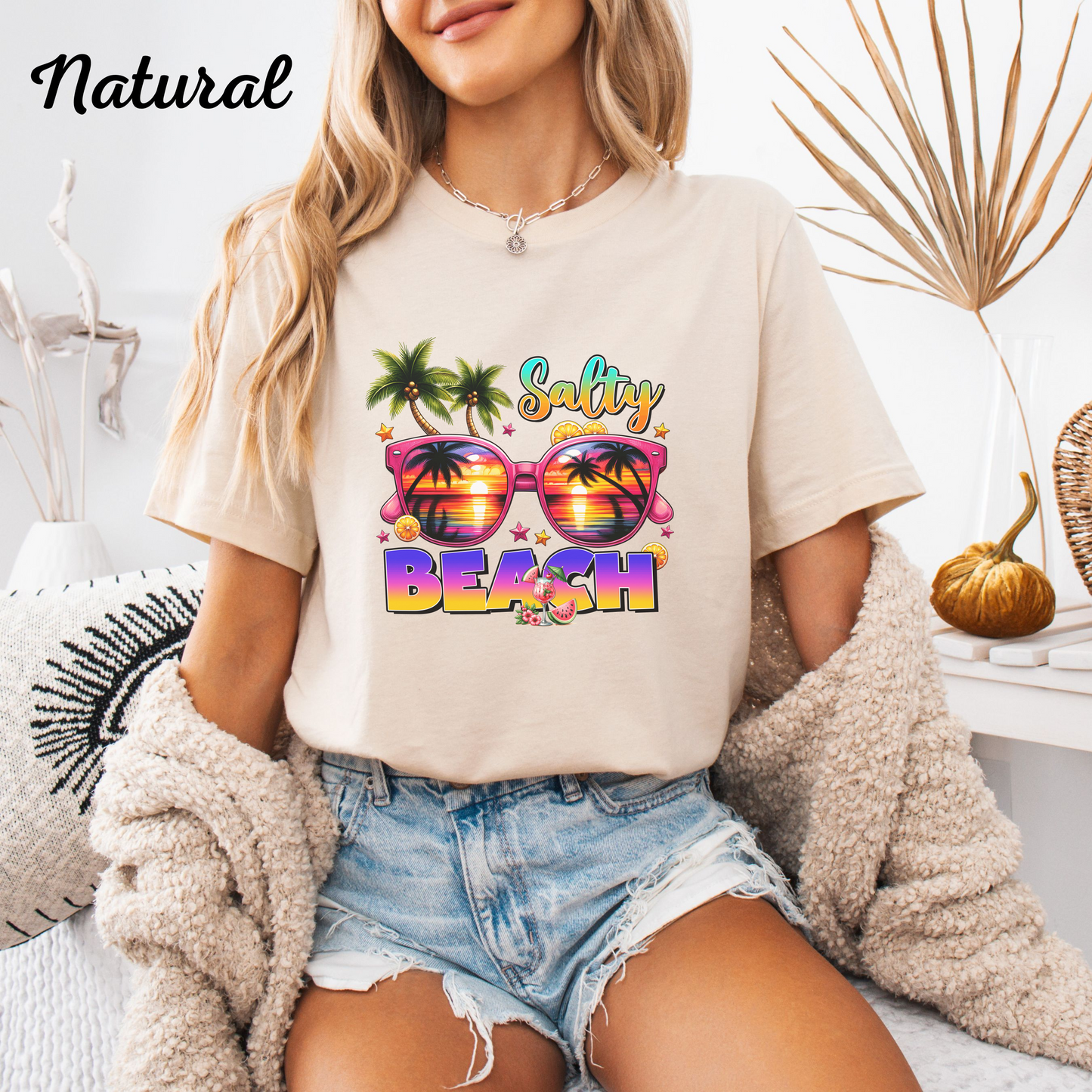 Salty Beach Vibes Shirt, Summer Graphic Tee, Coastal Vacation T‑Shirt
