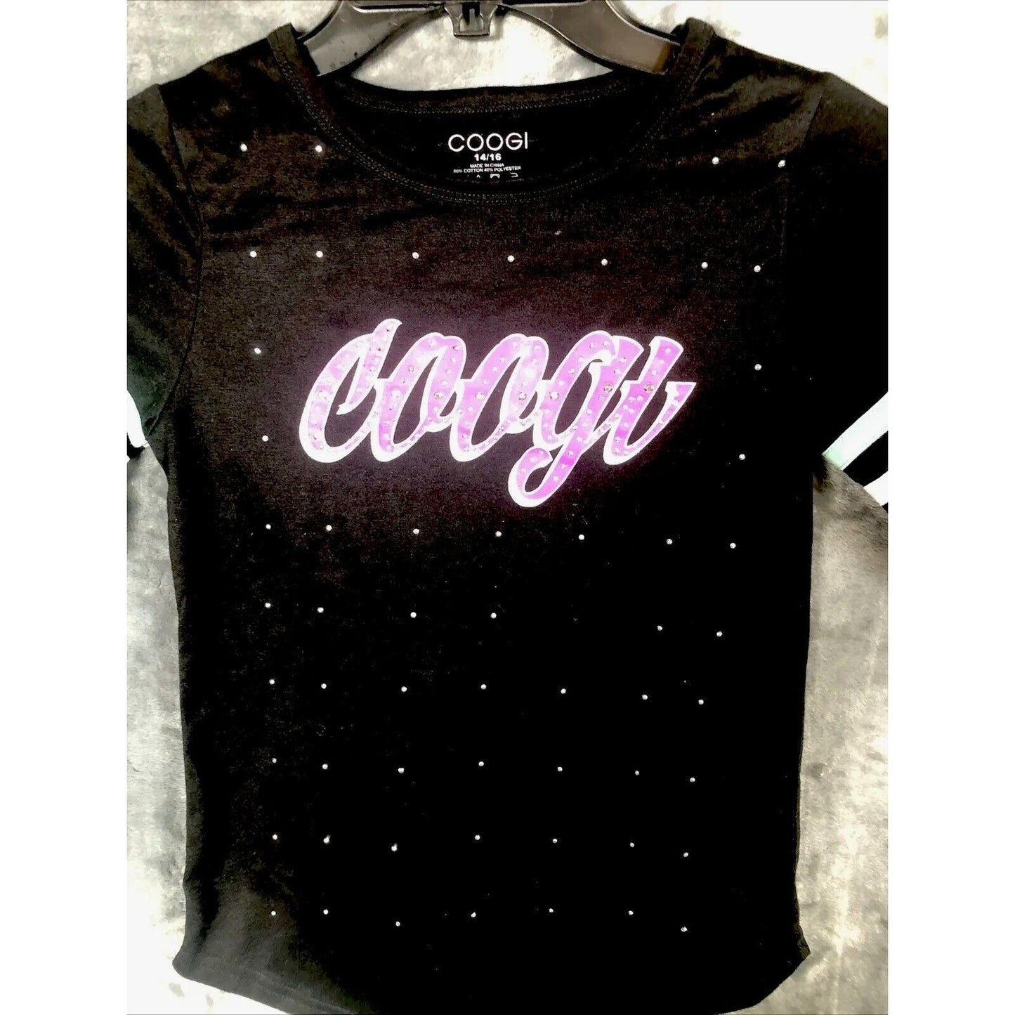 COOGI T-Shirt Black Pink White And Teal Studded Girls Size 14/16