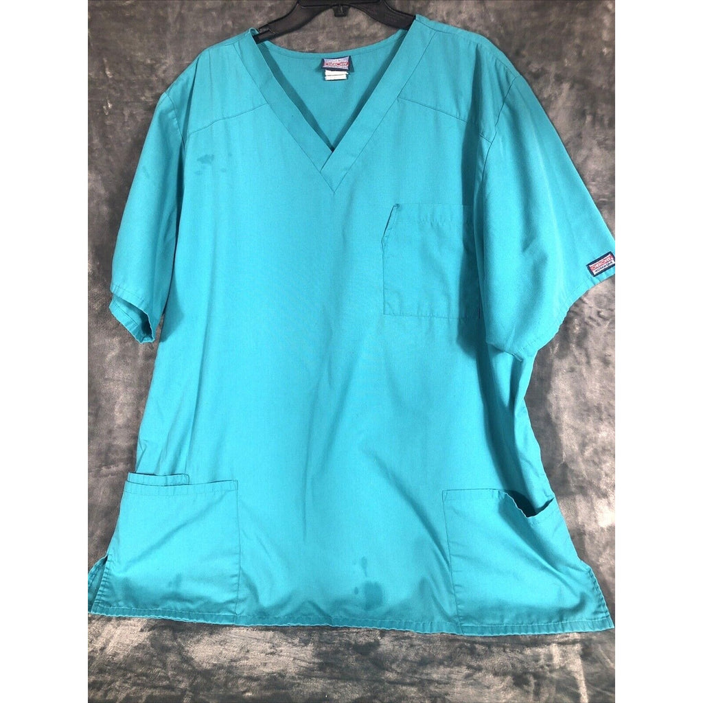 Cherokee Scrubs Unisex Workwear V Neck Scrub Shirt Blue/Green Medical Scrub Top