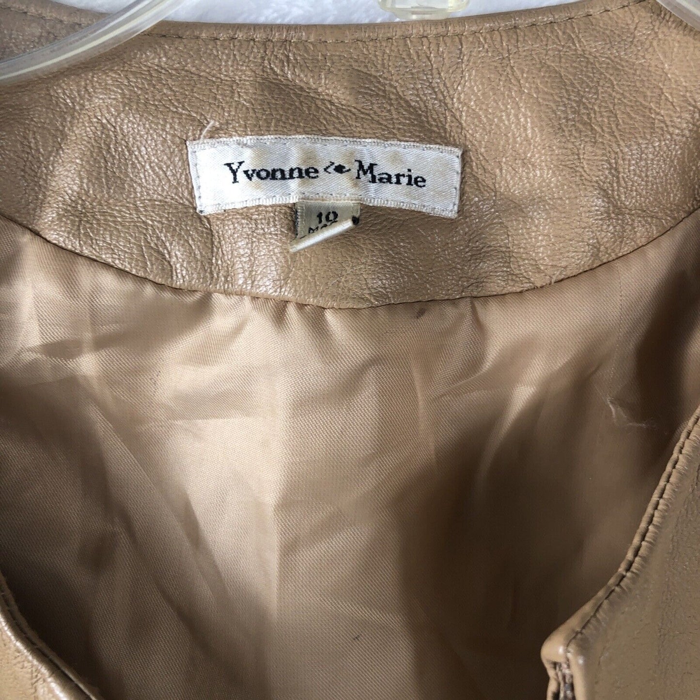 Yvonne Marie Lamb Leather Jacket Beigh Womens Size 10