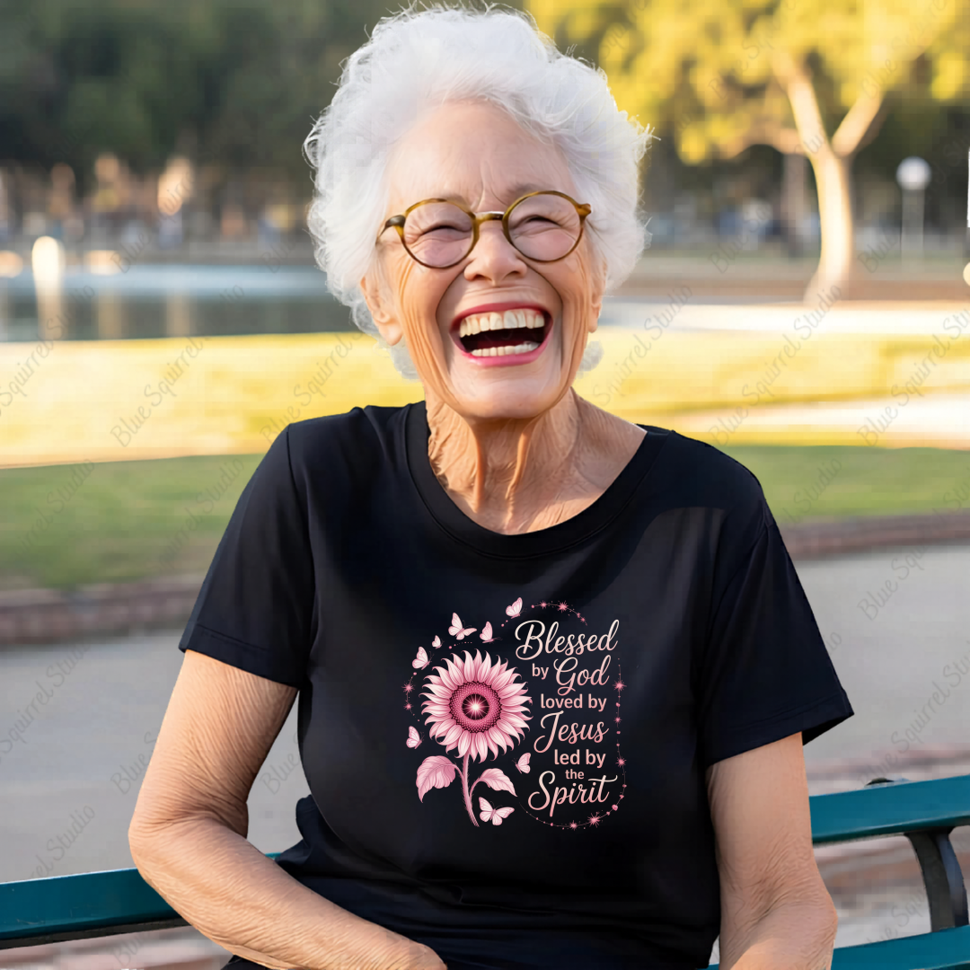 Blessed by God T-Shirt, Inspirational Christian Tee, Sunflower Faith Shirt, Loved by Jesus Top, Spiritual Graphic Tee, Gift for Her, Boho Style