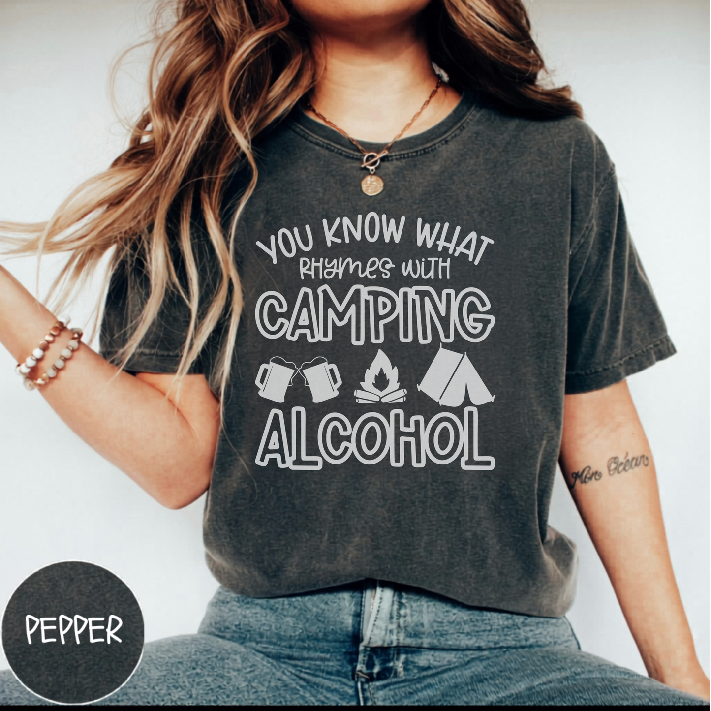 Comfort Colors You Know What Rhymes With Camping Funny Shirt, Alcohol Camping Tee, Drinking Humor T-Shirt, Outdoor Party Gift