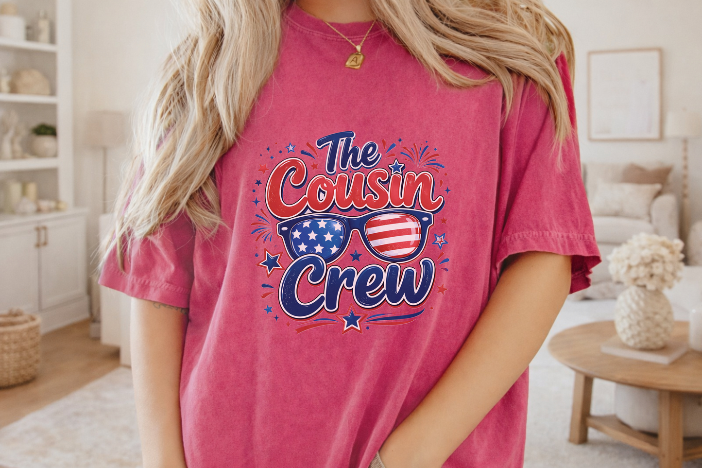 Patriotic Cousin Crew Shirt, July 4th Family Matching Tees, American Flag Sunglasses Graphic, Independence Day Outfit