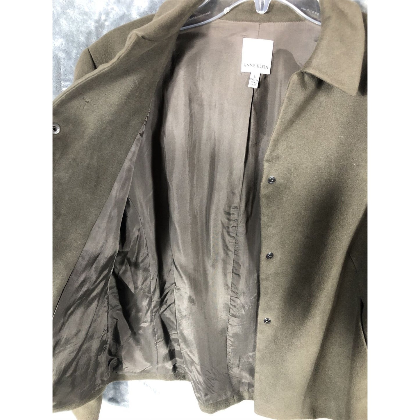 Anne Klein Women’s Jacket Neiman Marcus Suede Olive Green Moto Large Snap Front