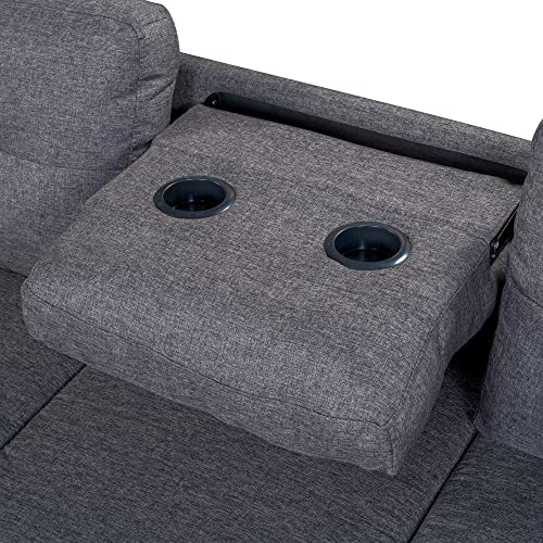 UBGO Sectional, L Shape Modular Storage Ottoman & Chaise, Comfy Oversized Corner Sofa Cup Holder,Fabric Living Room Furniture Couch Sets, Gray Linen