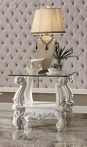 ACME Versailles End Table - 82104 - Bone White & Clear Glass