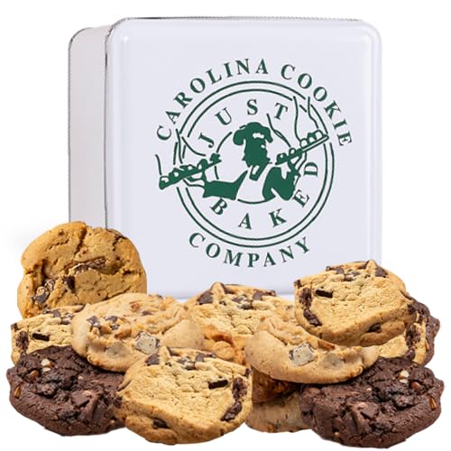 Fresh Baked Gourmet Cookie Gift Tin by Carolina Cookie Company, Delicious Cookie Gifts, Handmade, Shipped & Delivered, Assorted Cookies for Christmas, Birthdays, Gift-Giving, Corporate Gift, Fresh Cookie Delivery: 12 Count