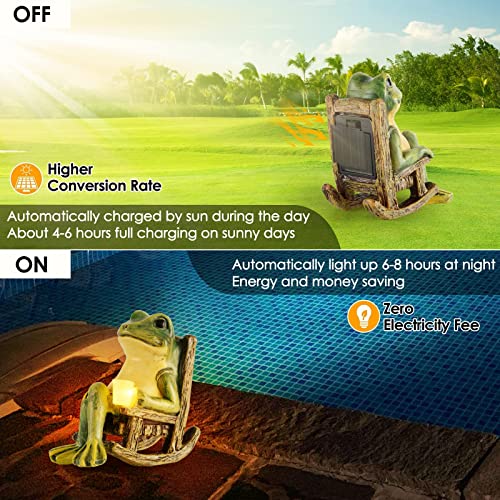 FOXMIS Miniature Frog Garden Statue Mothers Day Mom Gifts Fairy Garden Accessories Outdoor Figurine Lights Solar Garden Frog Decor Art Housewarming Gift for Patio,Yard,Lawn Ornament,3.89"x2.36"x3.93"