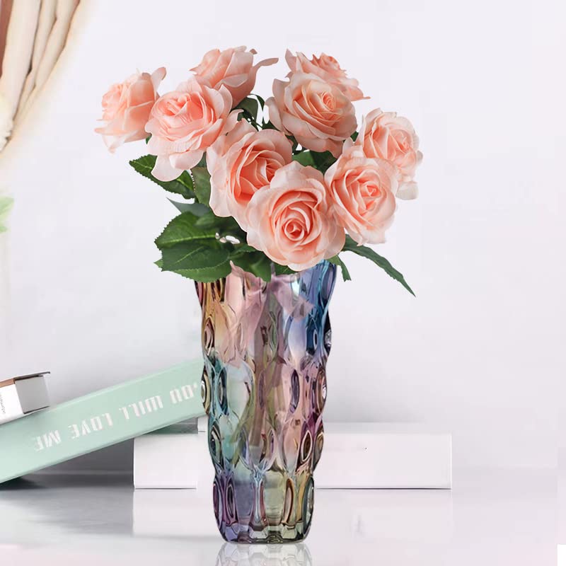 Eastern Rock Heavy Flower Glass Vase Thickened 3.5lb 9.5inch Sparkle vase Bohemian Style, for Centerpieces,Kitchen,Office, Wedding,Gifts, Perfect Home Decor Glass Vase (Purple Light)