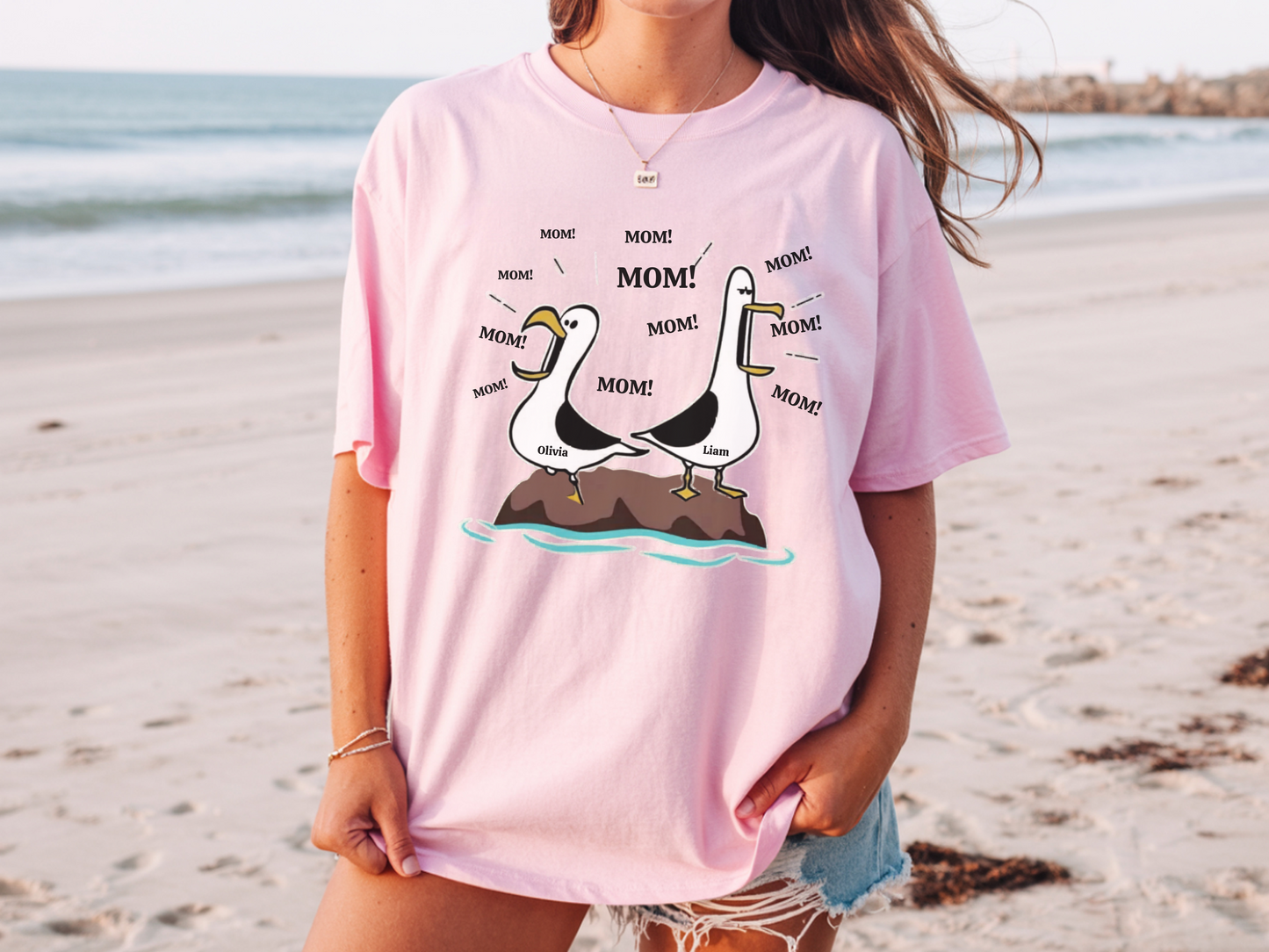 Funny Seagull Racerback Tank Top, Personalized Name Tank, Cute Mom Gift, Lightweight Comfy Top, Ideal for Summer, Casual Wear