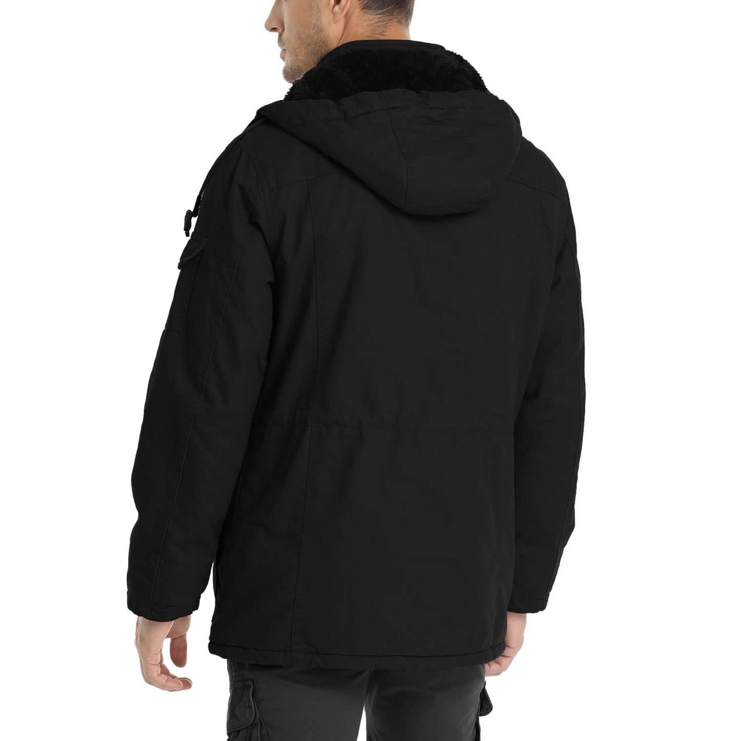 CHEXPEL Men's Thick Winter Jackets with Hood Fleece Lining Cotton Military Jackets Work Coats with Cargo Pockets Black S
