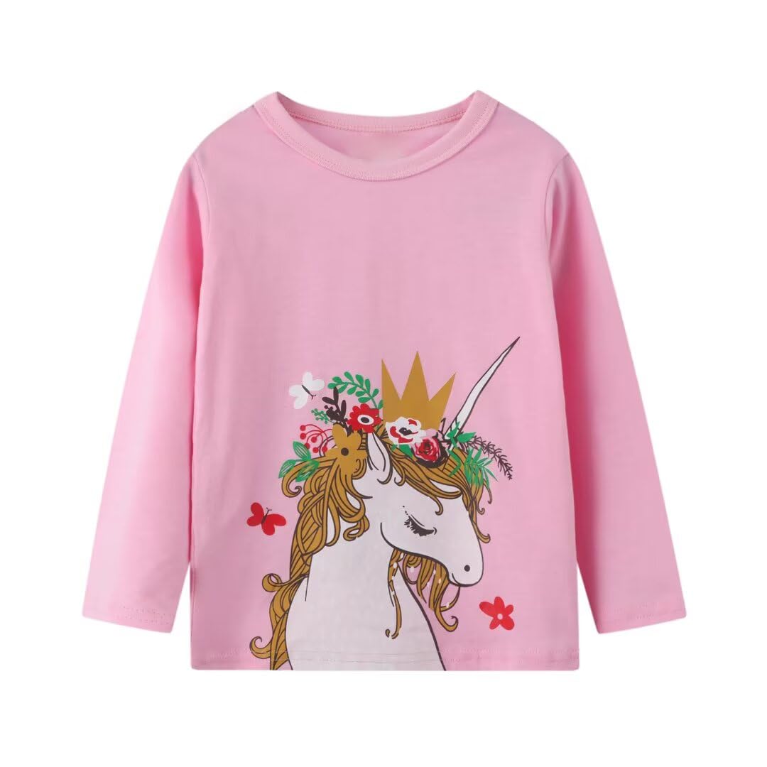 MSSMART Girls Unicorn Shirt Toddler Long Sleeve Clothes Fall Crewneck Top Kids Autumn Cotton Heart Tee 3 Pack Size 2T