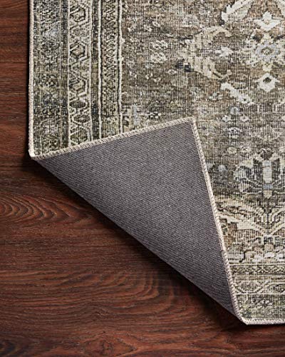 Loloi LAYLA Collection, LAY-13, Antique / Moss, 7'-6" x 9'-6", .13" Thick, Area Rug, Soft, Durable, Vintage Inspired, Distressed, Low Pile, Non-Shedding, Easy Clean, Printed, Living Room Rug
