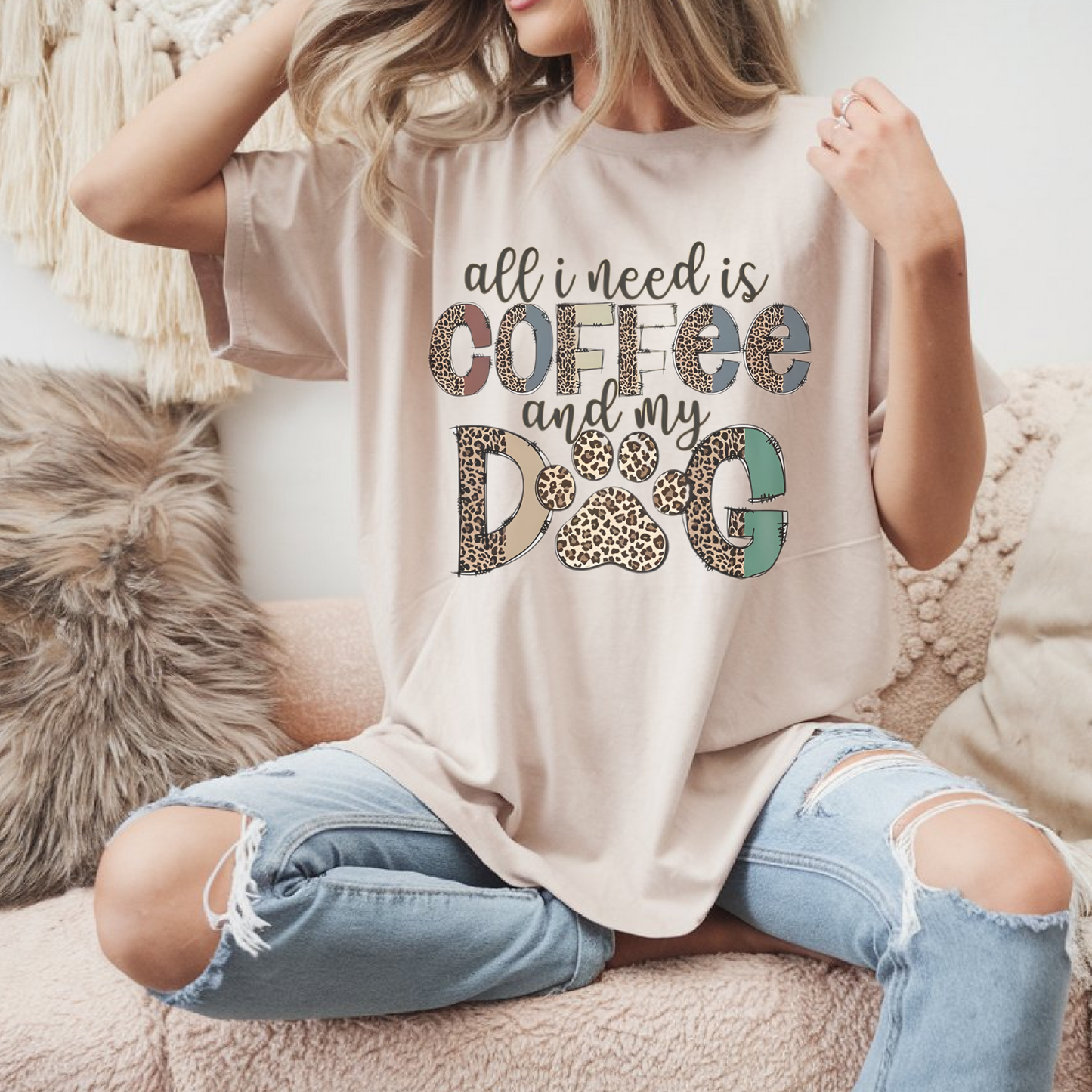 Coffee and Dog Lover Shirt, Leopard Print T-shirt, Casual Summer Tee, All I Need is Coffee Shirt, Dog Paw Print Top, Gift for Dog Moms