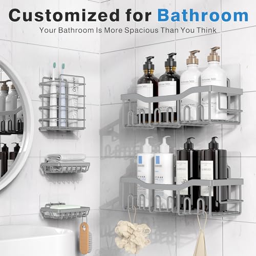 EUDELE Shower Caddy 5 Pack,Adhesive Shower Organizer for Bathroom Storage&Home Decor&Kitchen,No Drilling,Large Capacity,Rustproof Stainless Steel Bathroom Organizer,Shower Shelves for Inside Shower
