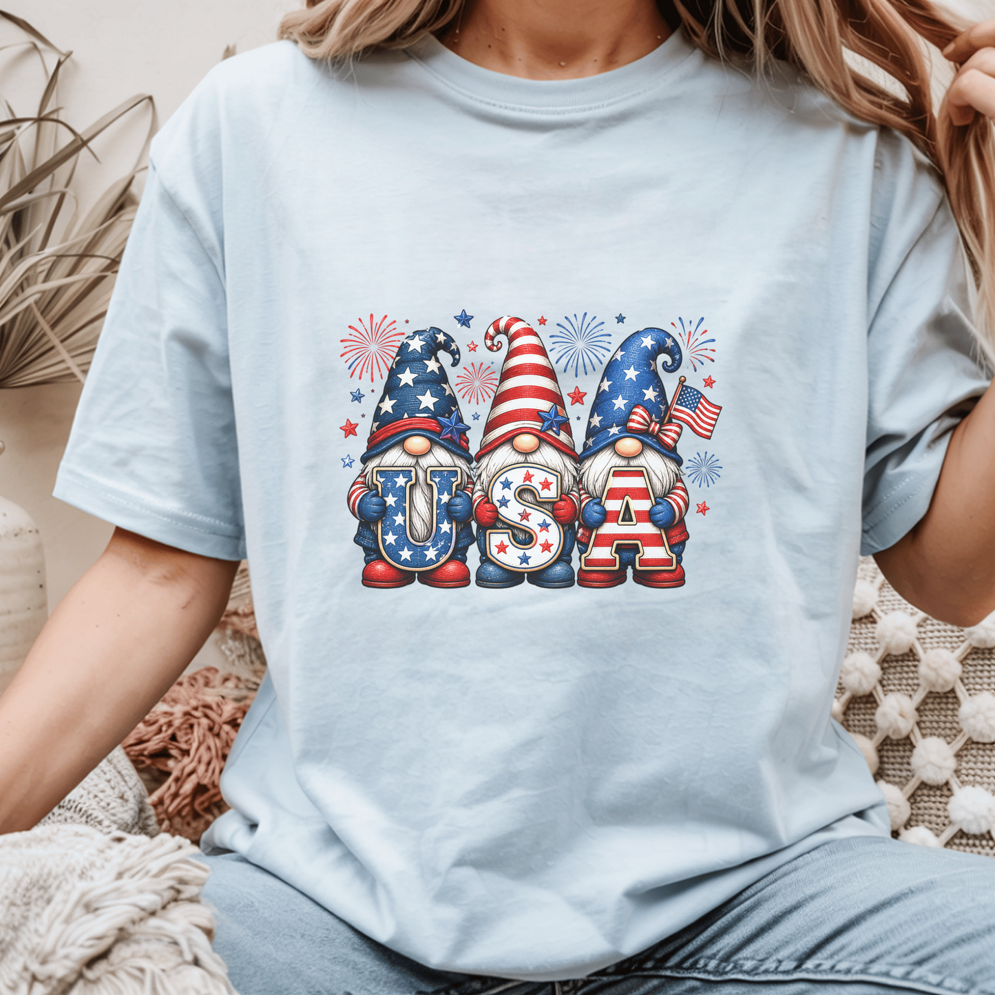 Patriotic Gnome T-Shirt, Fourth of July Tee, USA Themed Apparel, Red White Blue Gnome Shirt, American Pride Gift, Comfortable Cotton Tee