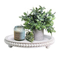 HPC Decor 12in Round Tray for Home Decor- White Wood Beaded Tray- Decorative Round Tray for Living Room Decor, Coffee Table Decor, Kitchen Table Decor or Farmhouse Serving Tray