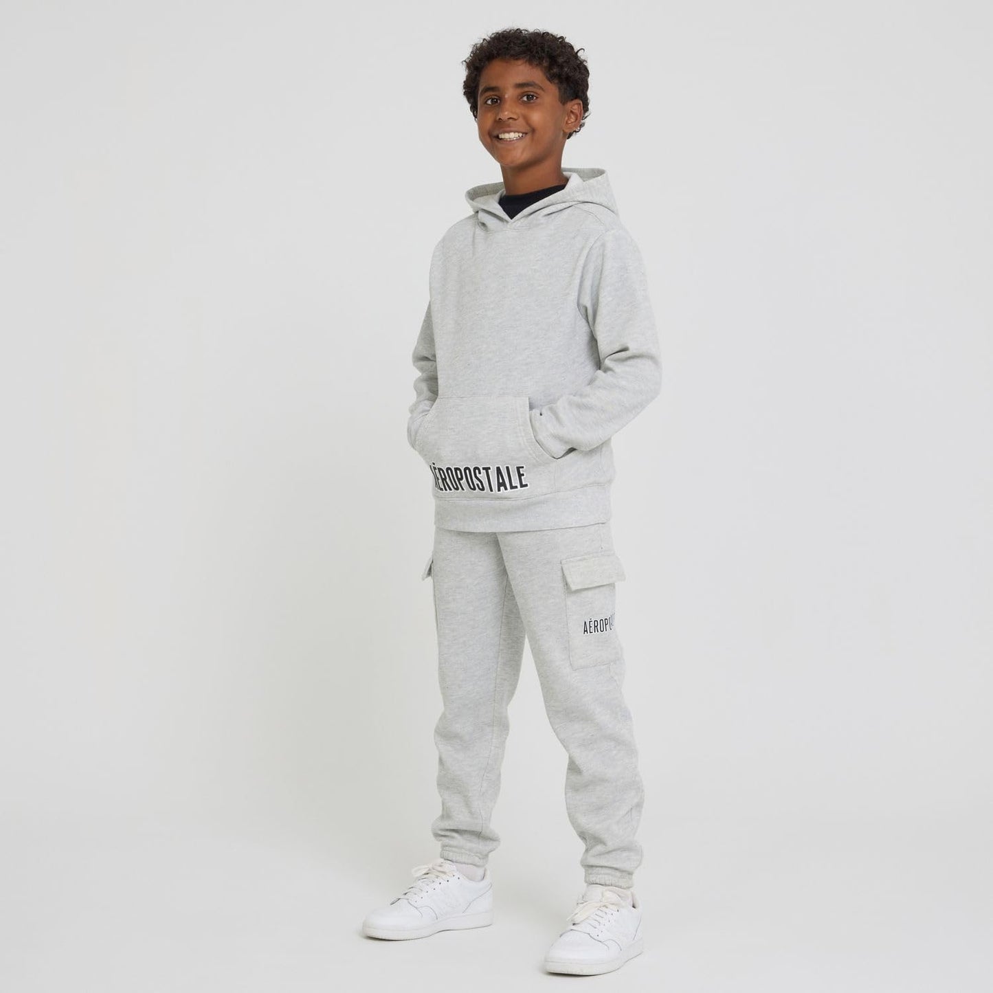 AEROPOSTALE Boys 3 Piece Outfit Set - Fleece Pullover Hoodie, Cargo Sweatpants, T-Shirt, Boys Activewear Set, Sizes 4-36 Grey