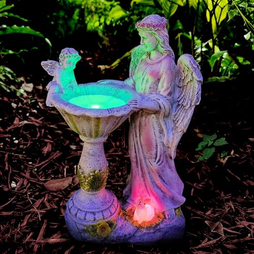 Voveexy Solar Garden Statue for Outdoor Décor, Angel Garden Figurine with Color Changing Light Resin Sculpture Ornament Waterproof Yard Art for Patio Lawn Yard Housewarming Garden Gift