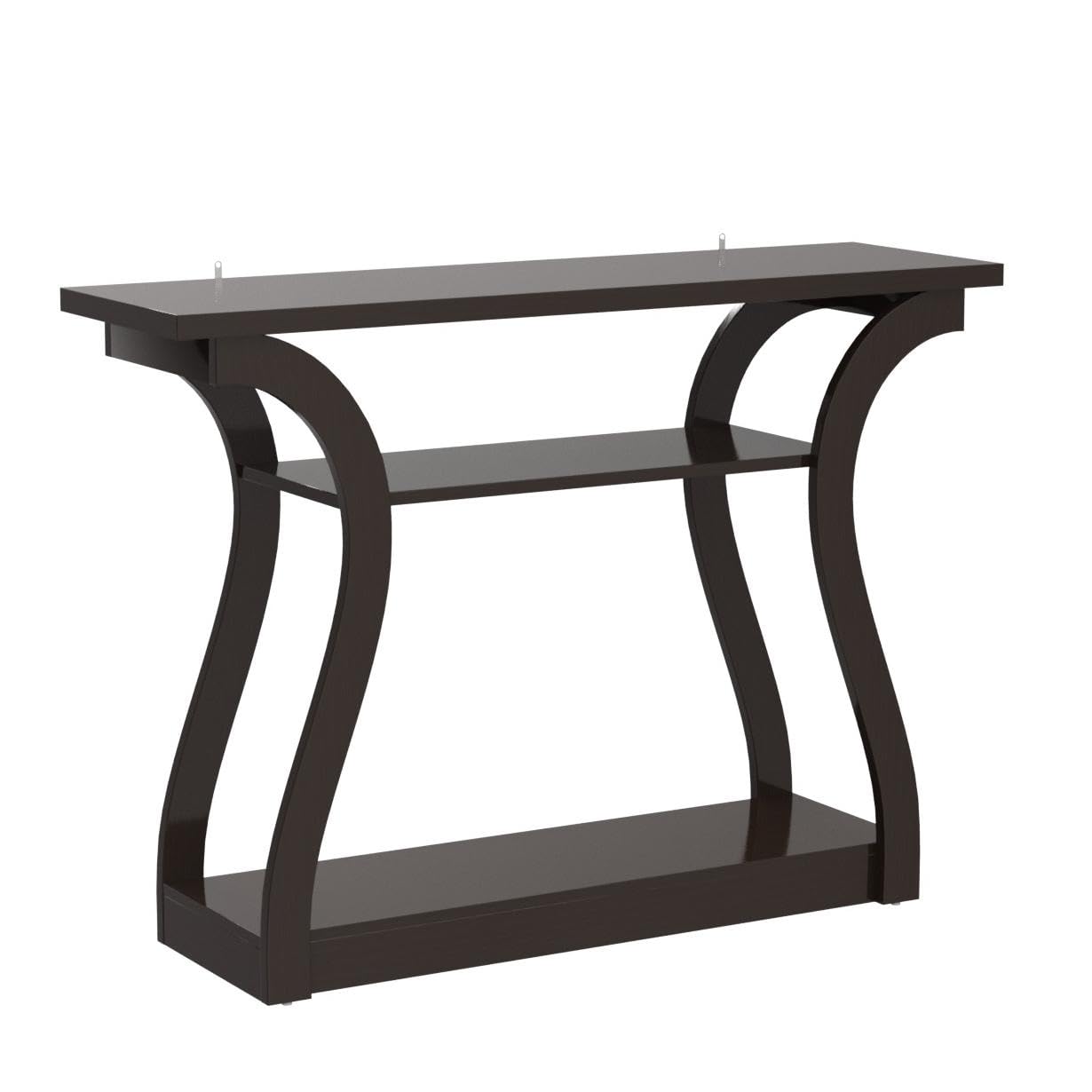 SUPER DEAL 3 Tier Narrow Console Table Accent Sofa Table Wood Entryway Table Decorative Hallway Table with Shelves, Curved Frame for Living Room Front Door Entrance, 47 in Espresso