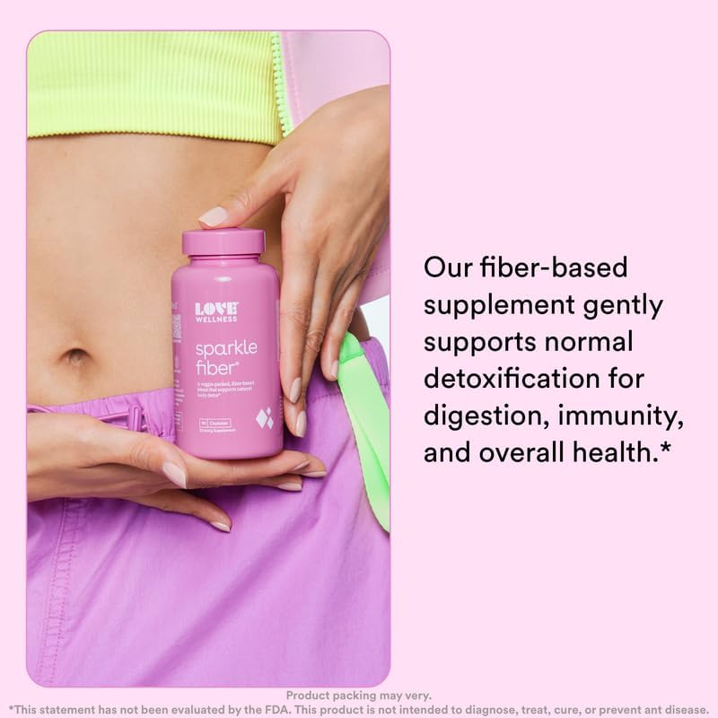 Love Wellness Sparkle Fiber Supplement for Digestive Health | Psyllium Husk Powder | Supports Regularity & Weight Management | Beauty Pills for Bloating Relief with Digestive Enzymes | 90 Capsules