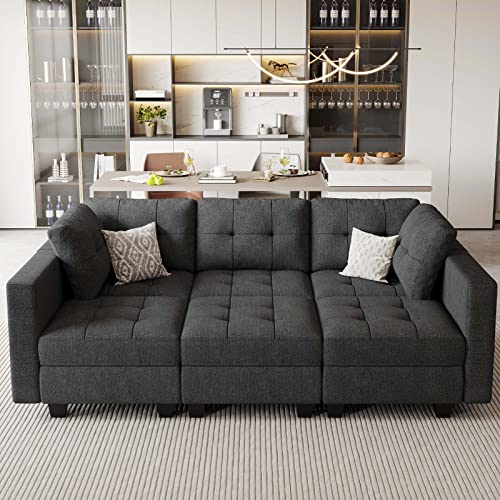 Belffin Sectional Sleeper Sofa Modular Sofa Bed 6 Seat Sleeper Couch Set with Storage Modular Sectional Couch for Living Room Dark Grey
