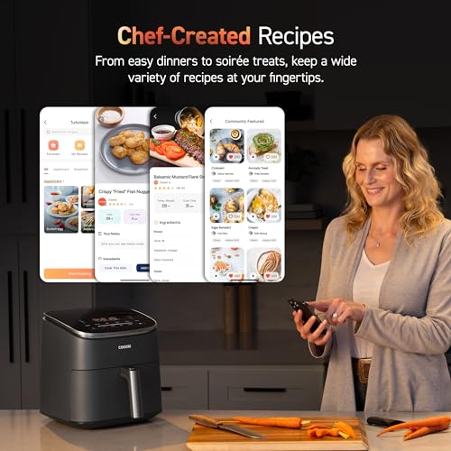 COSORI Air Fryer TurboBlaze 6Qt, 9-in-1 Airfryer, 5 Speeds Dry, Roast, Proof, 15-MINS In-App Recipes, Compact, Quickly Cook, 95% Less Oil for Healthy Meals, Easy Clean, Dark Gray