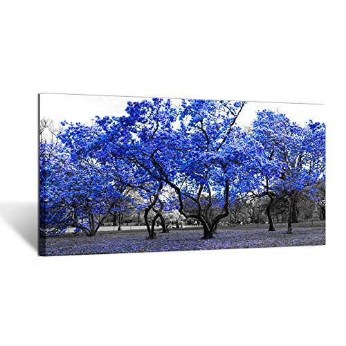 KREATIVE ARTS Large Wall Art Painting Contemporary Blue Tree In Black And White Fall Landscape Picture Modern Giclee Stretched And Framed Artwork for Office Living Room Decoration 20x40in