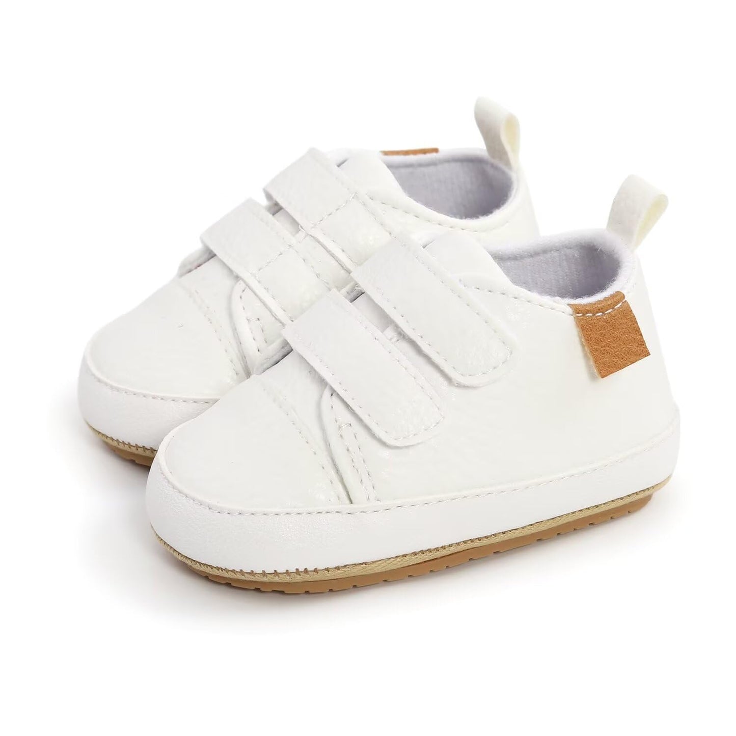 BABSMULY Baby Boys Girls Shoes Non-Slip Rubber Sole High-Top PU Leather Sneakers Infant First Walking Shoes Toddler Crib Newborn Loafers Flats.(White, 6-12 Months)