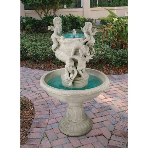 design TOSCANO Water Fountain - 4 Foot Tall Cherubs at Play Garden Decor Fountain - Outdoor Water Feature