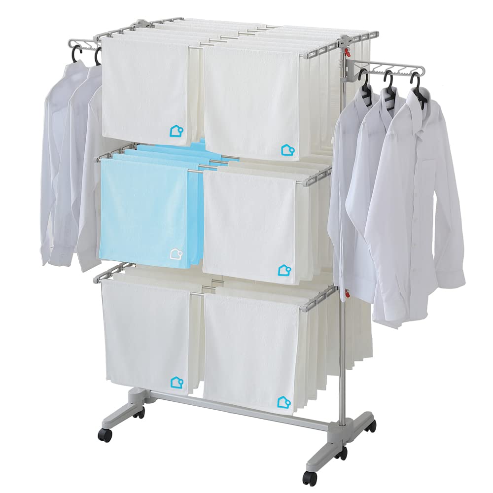 DOLEEFUN Foldable Drying Rack with Wheels - 48 Drying Rods, Heavy Duty, Movable, Perfect for Clothes, Duvet, Socks, Bed Linen, Sheets, 6 Wings