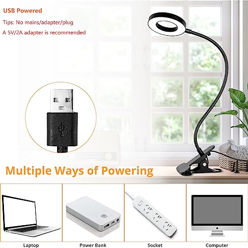 Woputne Desk Clip on Lamp for Reading Home Office, 10 Dimmable Brightness 3 Modes, Ring/ Clamp Light for Bed Headboard, Craft, Computer, Video Call