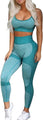 OLCHEE Women’s Workout Sets 2 Piece - Seamless Yoga Leggings and Cross-Strap Sports Bra Gym Outfits Activewear Matching Set - Green Medium