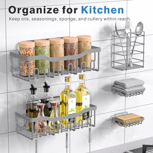 EUDELE Shower Caddy 5 Pack,Adhesive Shower Organizer for Bathroom Storage&Home Decor&Kitchen,No Drilling,Large Capacity,Rustproof Stainless Steel Bathroom Organizer,Shower Shelves for Inside Shower