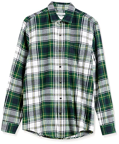 Amazon Essentials Men's Long-Sleeve Flannel Shirt, Green White Plaid, X-Large