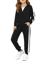 Haloumoning Girls 2 Piece Outfits Sweatsuit Kids Athletic Zip Up Hoodie and Sweatpants Clothing Sets 5-14Y