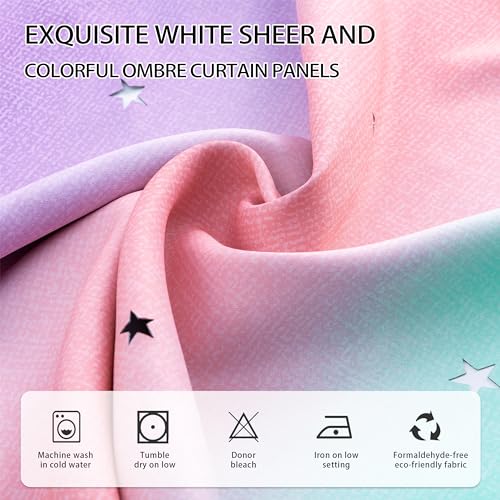 XiDi Curtains for Girls Bedroom Kids Room Unicorn Princess Theme Room Darkening 63 inches Long Wall Decals Pink Purple Green, W52 X L63