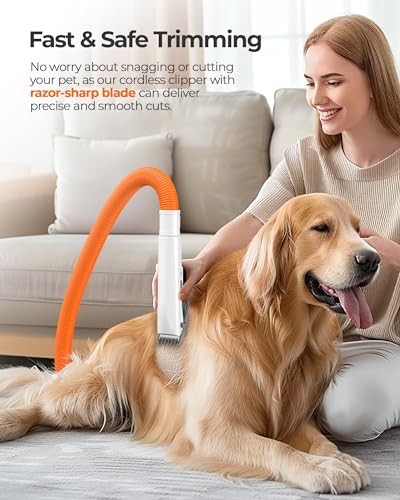 Dog Grooming Kit, 13kpa Pet Hair Vacuum & Dog Dryer with Cordless Hair Clipper for Trimming and Drying, Low Noise 3 Air Speeds and Smart Thermostat for Cat Dog Hair Care