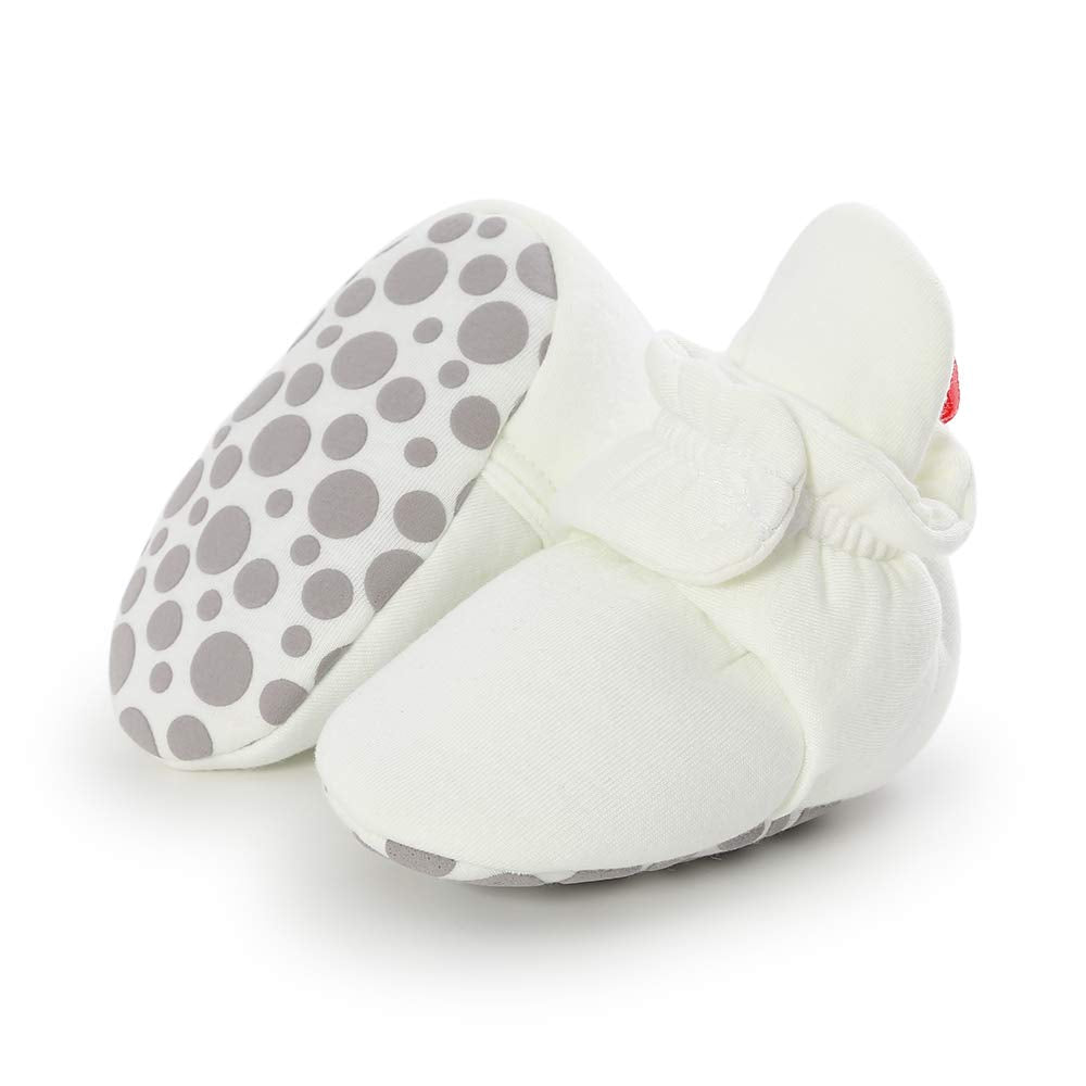 HsdsBebe Unisex Newborn Baby Cotton Booties Non-Slip Sole for Toddler Boys Girls Infant Winter Warm Fleece Cozy Socks Shoes (C White)