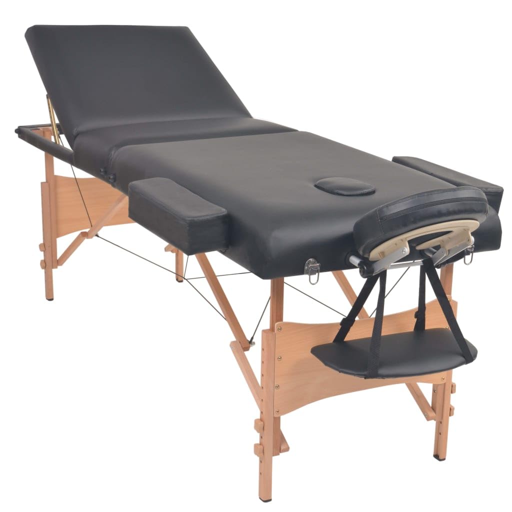 CUMYZO 3-Zone Folding Massage Table and Stool Set 3.9" Thick Black,Health & Beauty Personal Care Massage & Relaxation Massage Tables